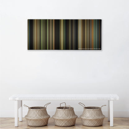 Lawless color palette canvas above a white bench with three woven baskets