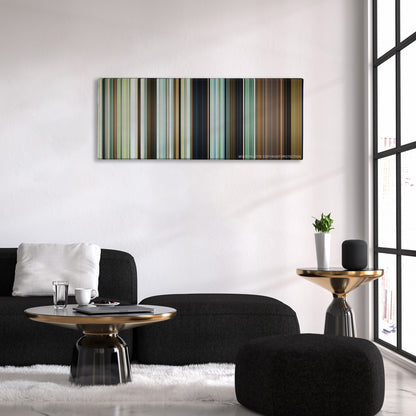 Moonlight color palette canvas above a black sofa with a gold-topped table
