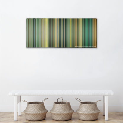 Rush color palette canvas above a white bench with three woven baskets