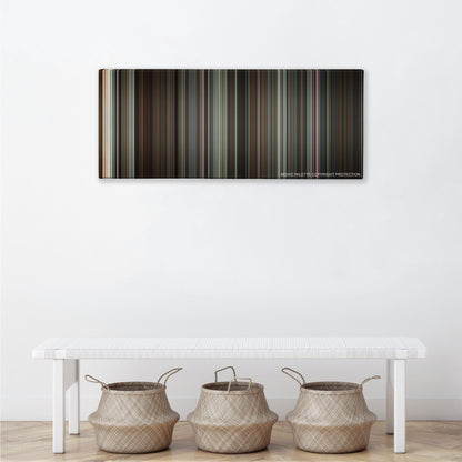 Valkyrie color palette canvas above a white bench with three woven baskets