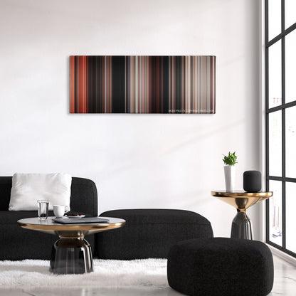 Rambo: First Blood Part II color palette canvas above a black sofa with a gold-topped table