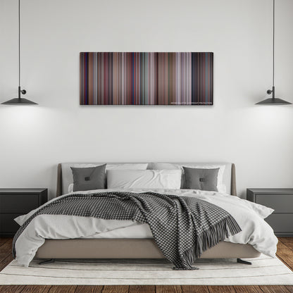 Live and Let Die color palette canvas above a bed, between two black pendant lamps