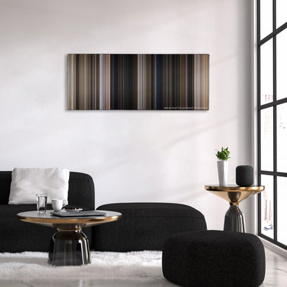A Fistful of Dollars color palette canvas above a black sofa with a gold-topped table