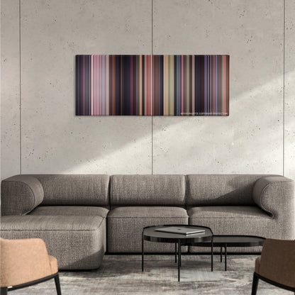 Scooby-Doo color palette canvas on a concrete wall above a gray sectional sofa