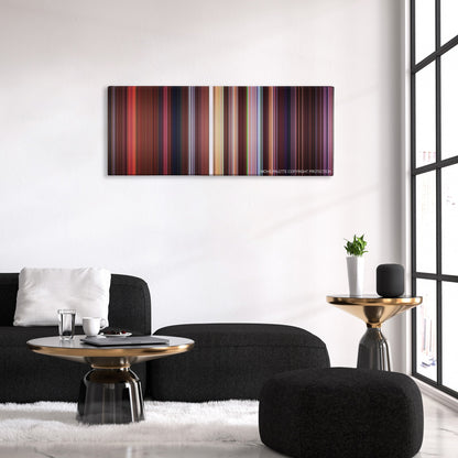 Antz color palette canvas above a black sofa with a gold-topped table