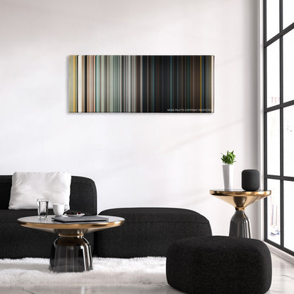 London Has Fallen color palette canvas above a black sofa with a gold-topped table