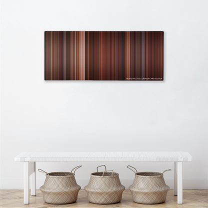 A Few Good Men color palette canvas above a white bench with three woven baskets