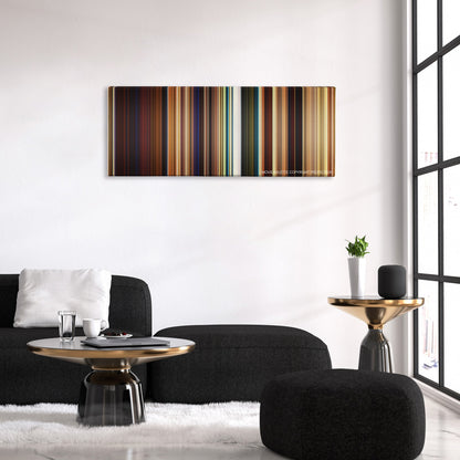 Puss in Boots color palette canvas above a black sofa with a gold-topped table