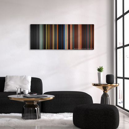 Oz the Great and Powerful color palette canvas above a black sofa with a gold-topped table