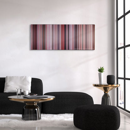 Big color palette canvas above a black sofa with a gold-topped table