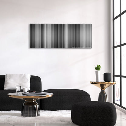 On the Waterfront color palette canvas above a black sofa with a gold-topped table