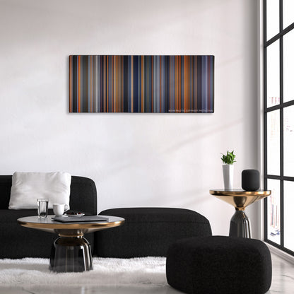 The Martian color palette canvas above a black sofa with a gold-topped table