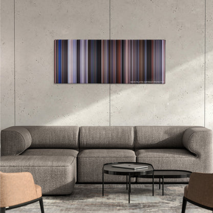 12 Monkeys color palette canvas on a concrete wall above a gray sectional sofa