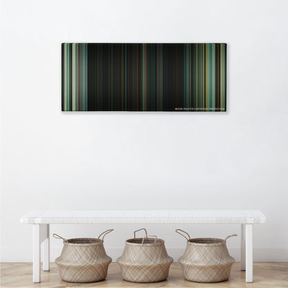 Don't Breathe color palette canvas above a white bench with three woven baskets