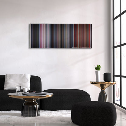 Rush Hour 2 color palette canvas above a black sofa with a gold-topped table