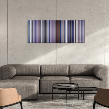 Punch-Drunk Love color palette canvas on a concrete wall above a gray sectional sofa