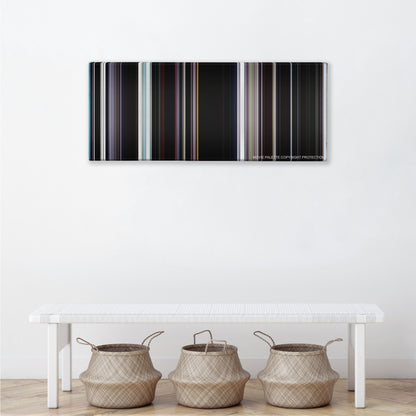 Under the Skin color palette canvas above a white bench with three woven baskets