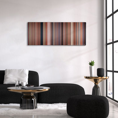 Bridesmaids color palette canvas above a black sofa with a gold-topped table