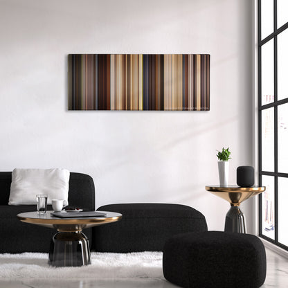 Indiana Jones and the Raiders of the Lost Ark color palette canvas above a black sofa with a gold-topped table