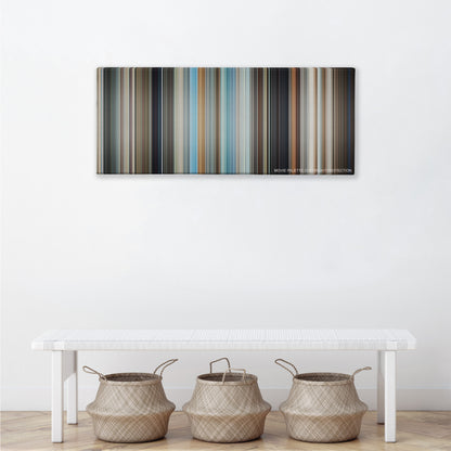 The Hangover color palette canvas above a white bench with three woven baskets