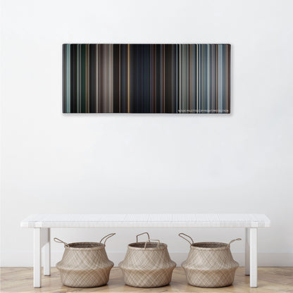 Rogue One: A Star Wars Story color palette canvas above a white bench with three woven baskets