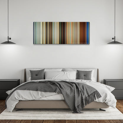 Mamma Mia! color palette canvas above a bed, between two black pendant lamps