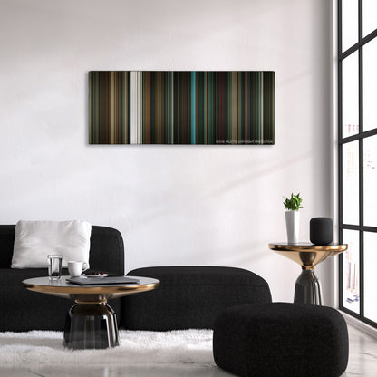 The Number 23 color palette canvas above a black sofa with a gold-topped table
