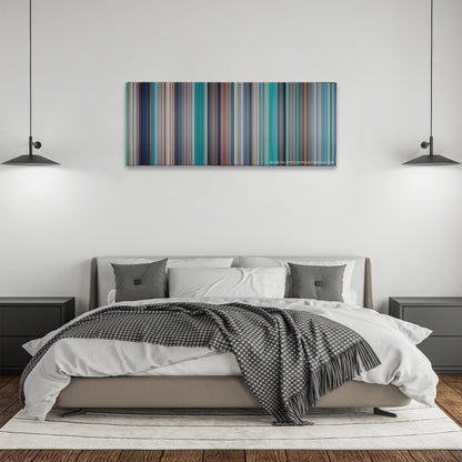 Kiki's Delivery Service color palette canvas above a bed, between two black pendant lamps