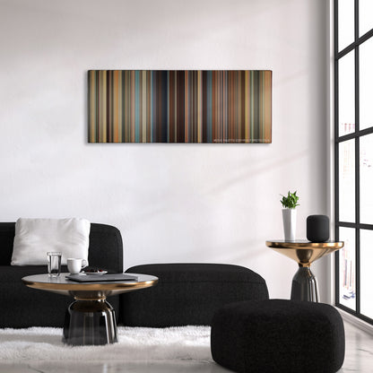 Bad Teacher color palette canvas above a black sofa with a gold-topped table