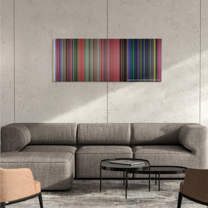 Sleeping Beauty color palette canvas on a concrete wall above a gray sectional sofa