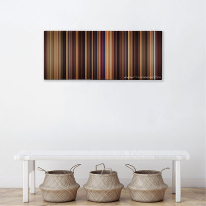 Adventureland color palette canvas above a white bench with three woven baskets