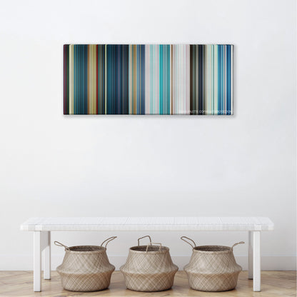 The Meg color palette canvas above a white bench with three woven baskets