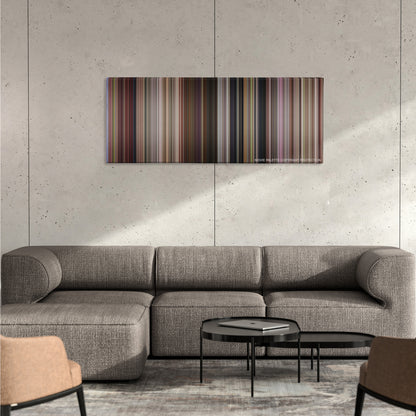 13 Going on 30 color palette canvas on a concrete wall above a gray sectional sofa