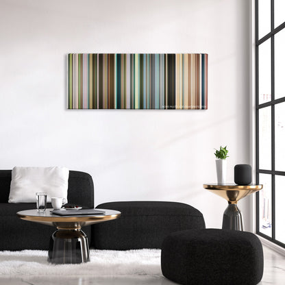 The Constant Gardener color palette canvas above a black sofa with a gold-topped table