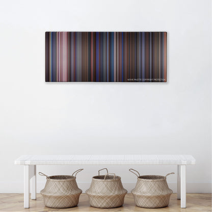 Scary Movie 2 color palette canvas above a white bench with three woven baskets