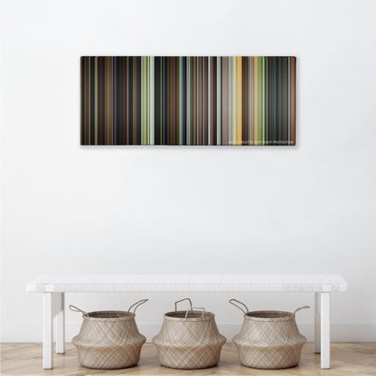 Stardust color palette canvas above a white bench with three woven baskets