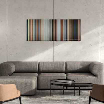 Zombieland: Double Tap color palette canvas on a concrete wall above a gray sectional sofa