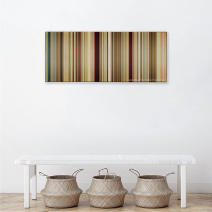 Run Lola Run color palette canvas above a white bench with three woven baskets