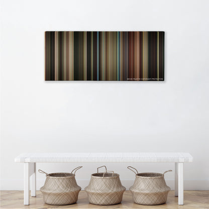 Taxi Driver color palette canvas above a white bench with three woven baskets
