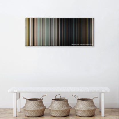 London Has Fallen color palette canvas above a white bench with three woven baskets