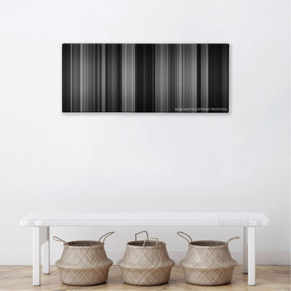 Double Indemnity color palette canvas above a white bench with three woven baskets