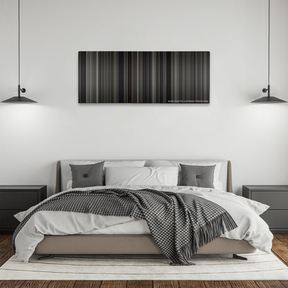 Sin City color palette canvas above a bed, between two black pendant lamps