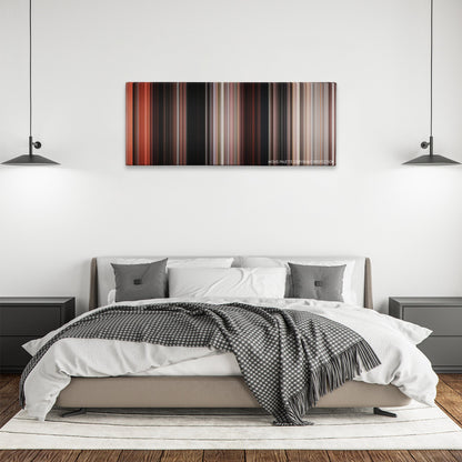 Rambo: First Blood Part II color palette canvas above a bed, between two black pendant lamps