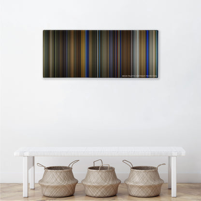 Birdman or (The Unexpected Virtue of Ignorance) color palette canvas above a white bench with three woven baskets