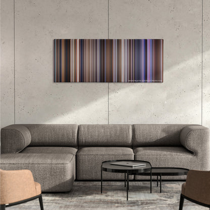 Contact color palette canvas on a concrete wall above a gray sectional sofa
