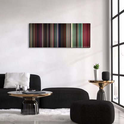 Dirty Dancing color palette canvas above a black sofa with a gold-topped table