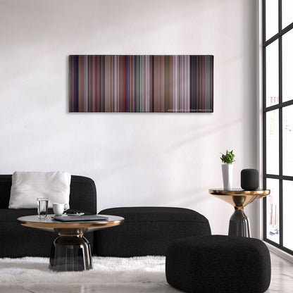 Live and Let Die color palette canvas above a black sofa with a gold-topped table