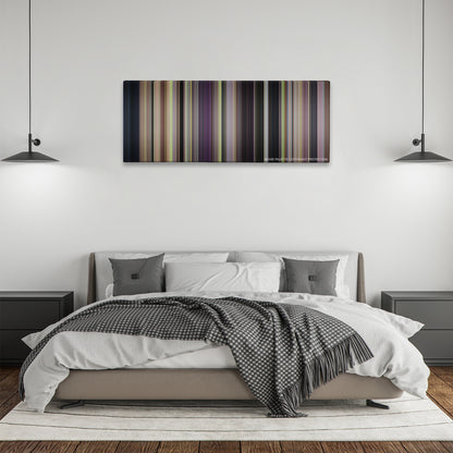 A Walk to Remember color palette canvas above a bed, between two black pendant lamps