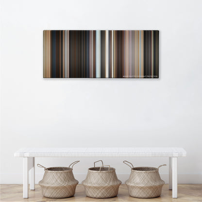 The Adventures of Tintin color palette canvas above a white bench with three woven baskets