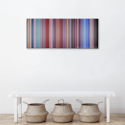 Austin Powers: The Spy Who Shagged Me color palette canvas above a white bench with three woven baskets